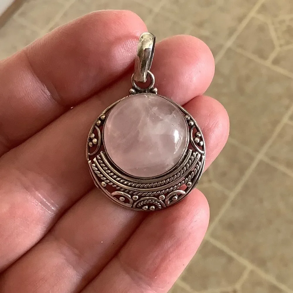 Pink quartz pendant sterling silver